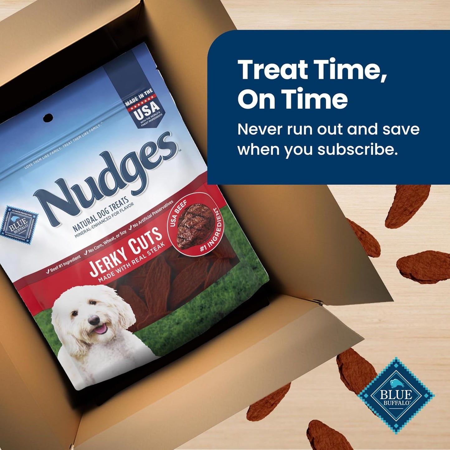 Blue Buffalo Nudges Steak Jerky Cuts Natural Dog Treats, Tender & Meaty Dog Snacks, Healthy Reward or Training Treat, Made in the USA with Beef, No Artificial Preservatives, 16 Oz.