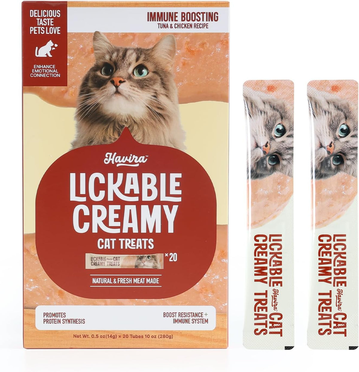 Havira Healthy Lickable Creamy Cat Treats Immune Support – Tuna & Chicken Flavor Squeeze Treats with Lactoferrin & Taurine, Functional Snacks Made with Carrot, Grain Free