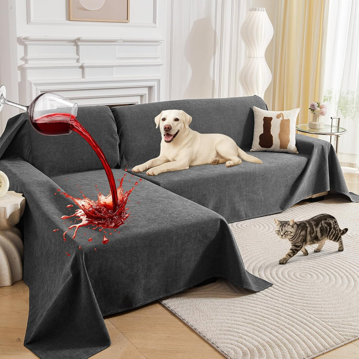 100% Waterproof Sectional Couch Covers, 2 Pieces L Shaped Sofa Cover, XX-L