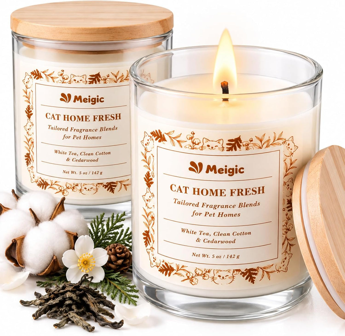 Cat Odor Eliminating Candles Pet Friendly 2 Pack Natural Soy Wax Non Toxic