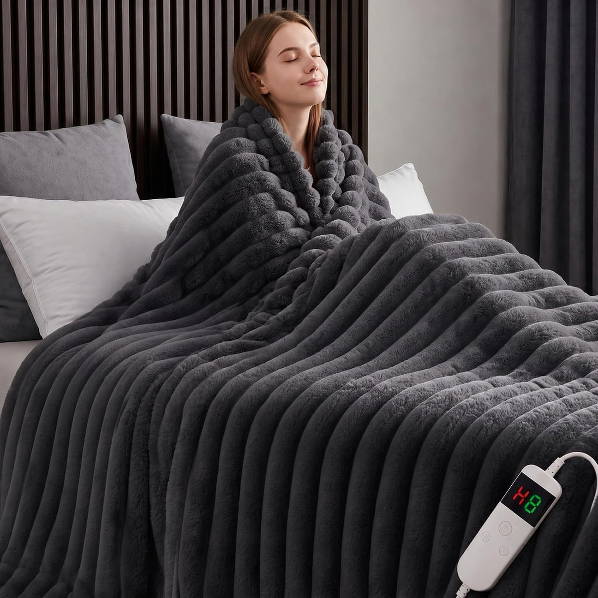 Heated Blanket Electric Throw 50″X60 ″Inch - Thick Striped Flannel Electric Blanket,10 Heating Levels, 1-8 Hours Auto Off, Fast Heating Heating Blanket with Overheat Protection.