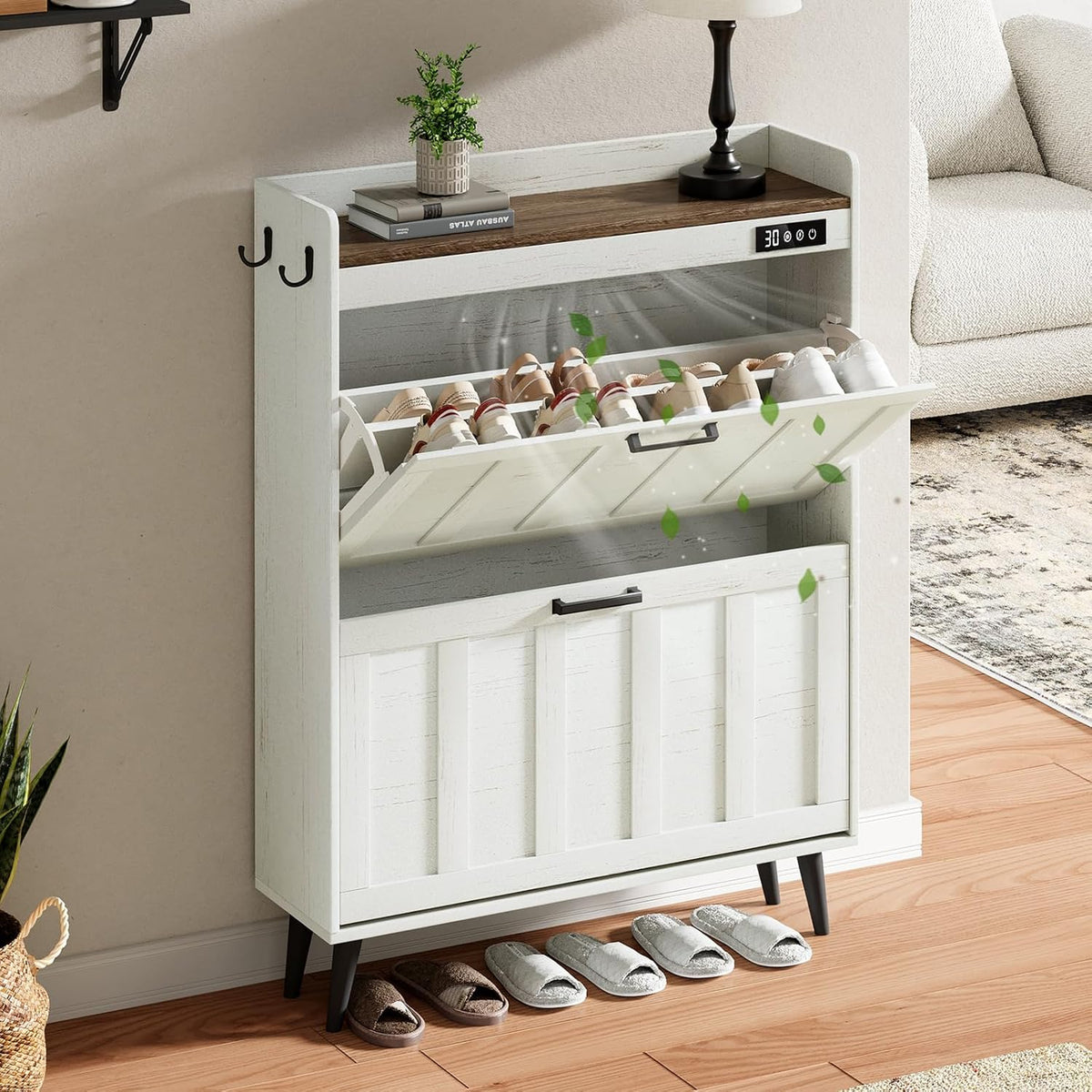 Choochoo Shoe Storage Cabinet with 2 Flip Drawers and Deodorizer