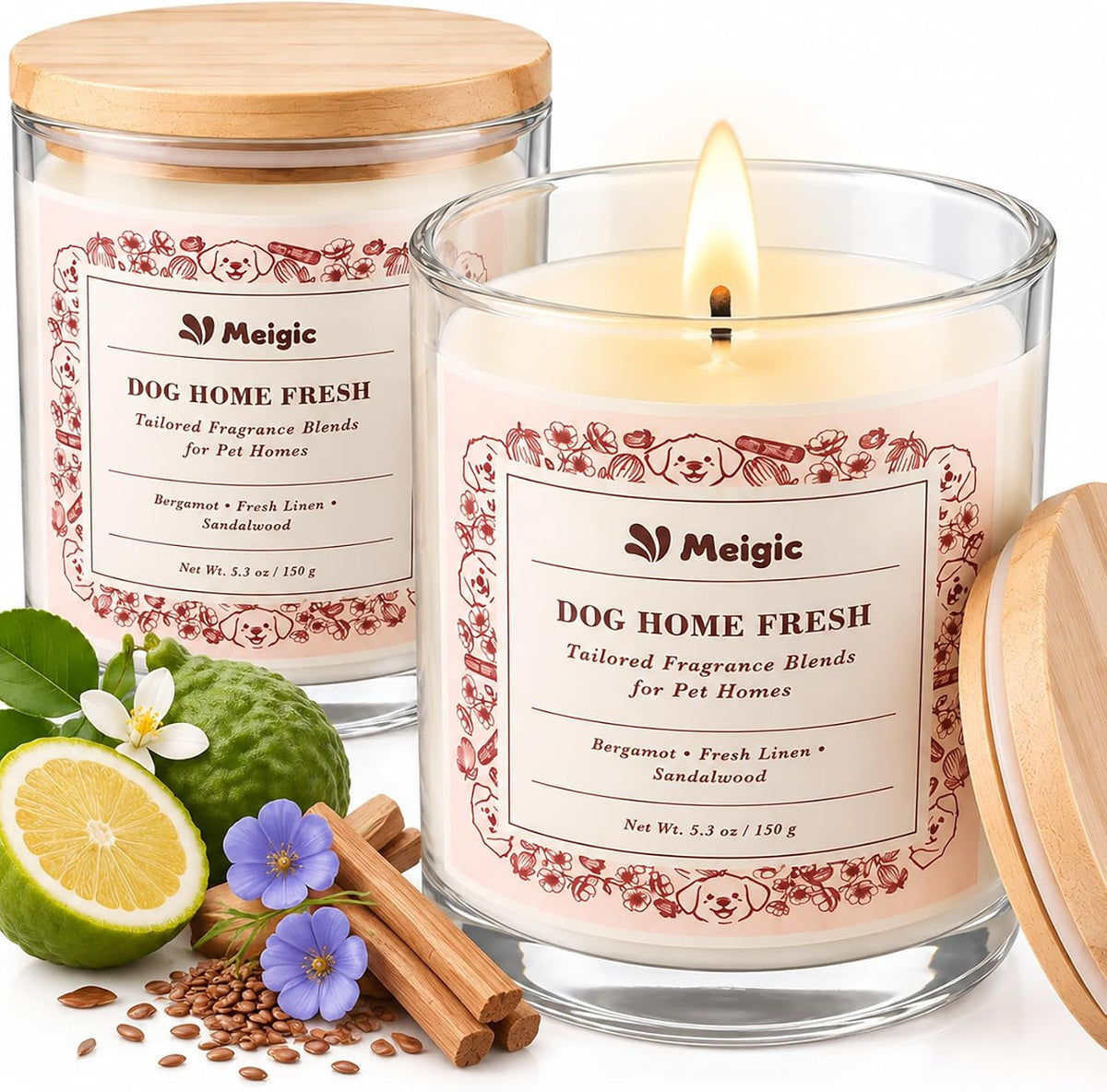 Dog Odor Eliminating Candle for Home Pet Friendly 2 Pack Fresh Circus Scent