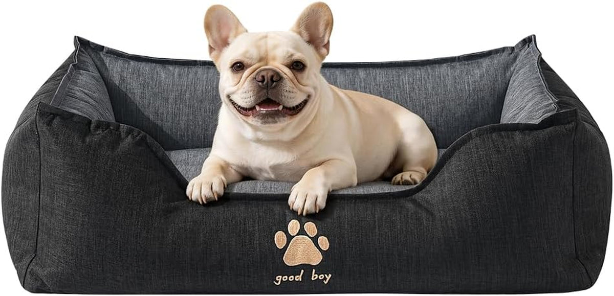 SOMAHE Waterproof Oxford Bolster Dog Bed, Washable, 24X19X9 Black Gray