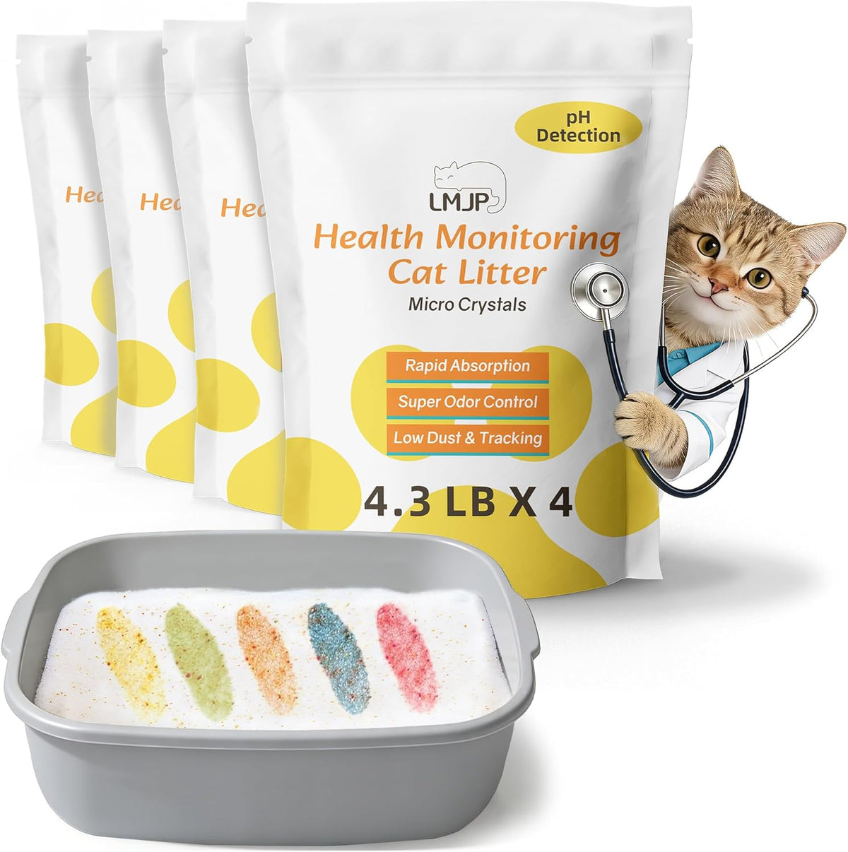 LMJP Health Monitoring Cat Litter, Super Odor Control, Non Clumping, 17.2LB