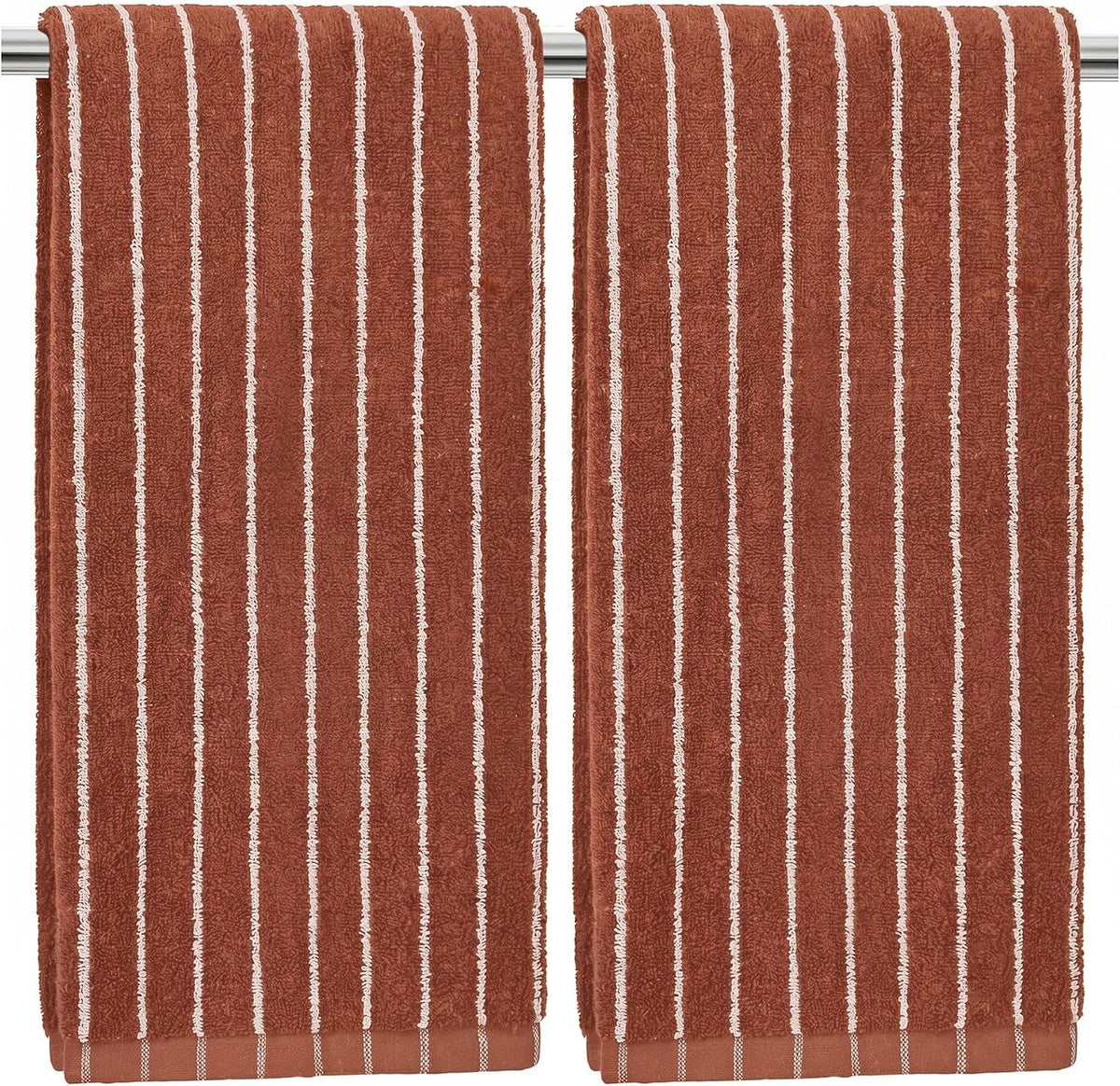 2-Piece Terracotta Striped Hand Towels - Fall Kitchen & Bathroom Towels