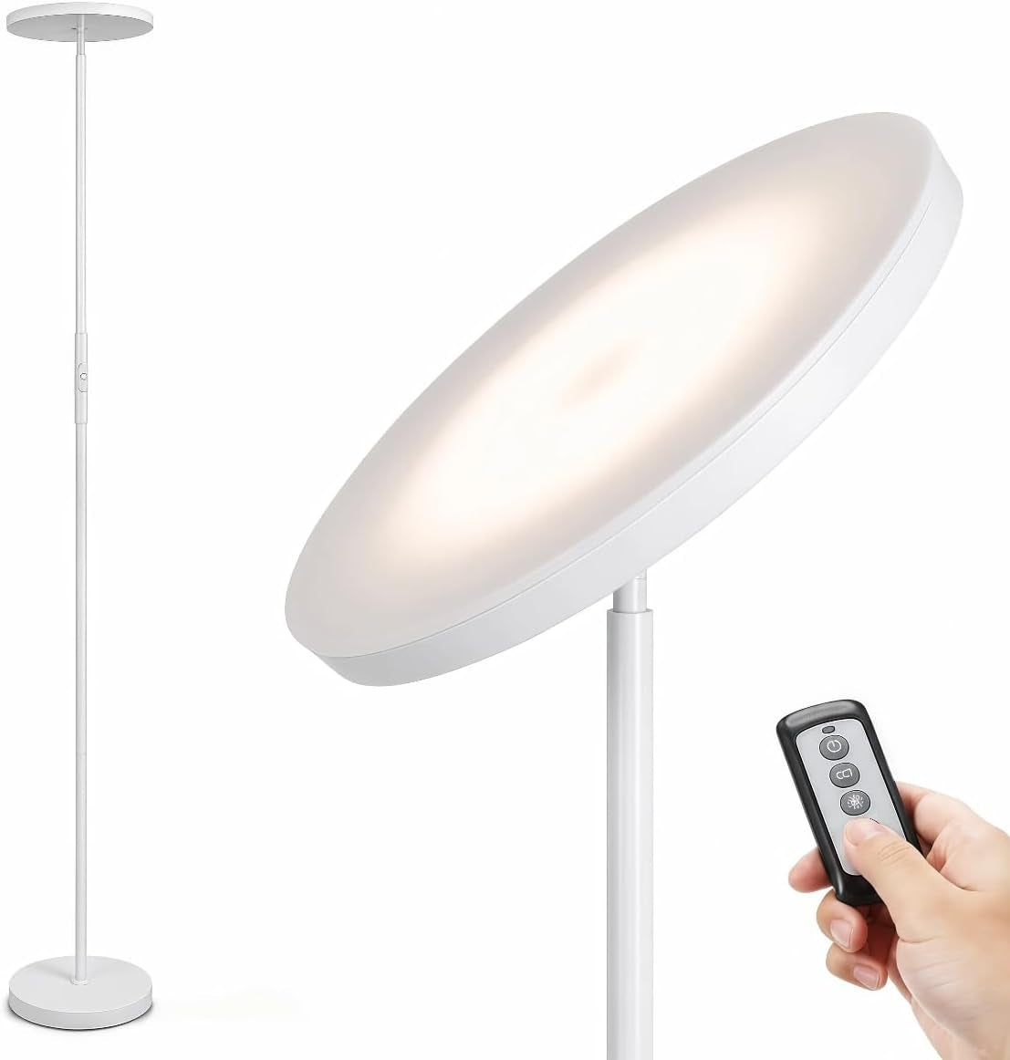 JOOFO LED Torchiere Floor Lamp with Remote, Stepless Dimmable Pearl White