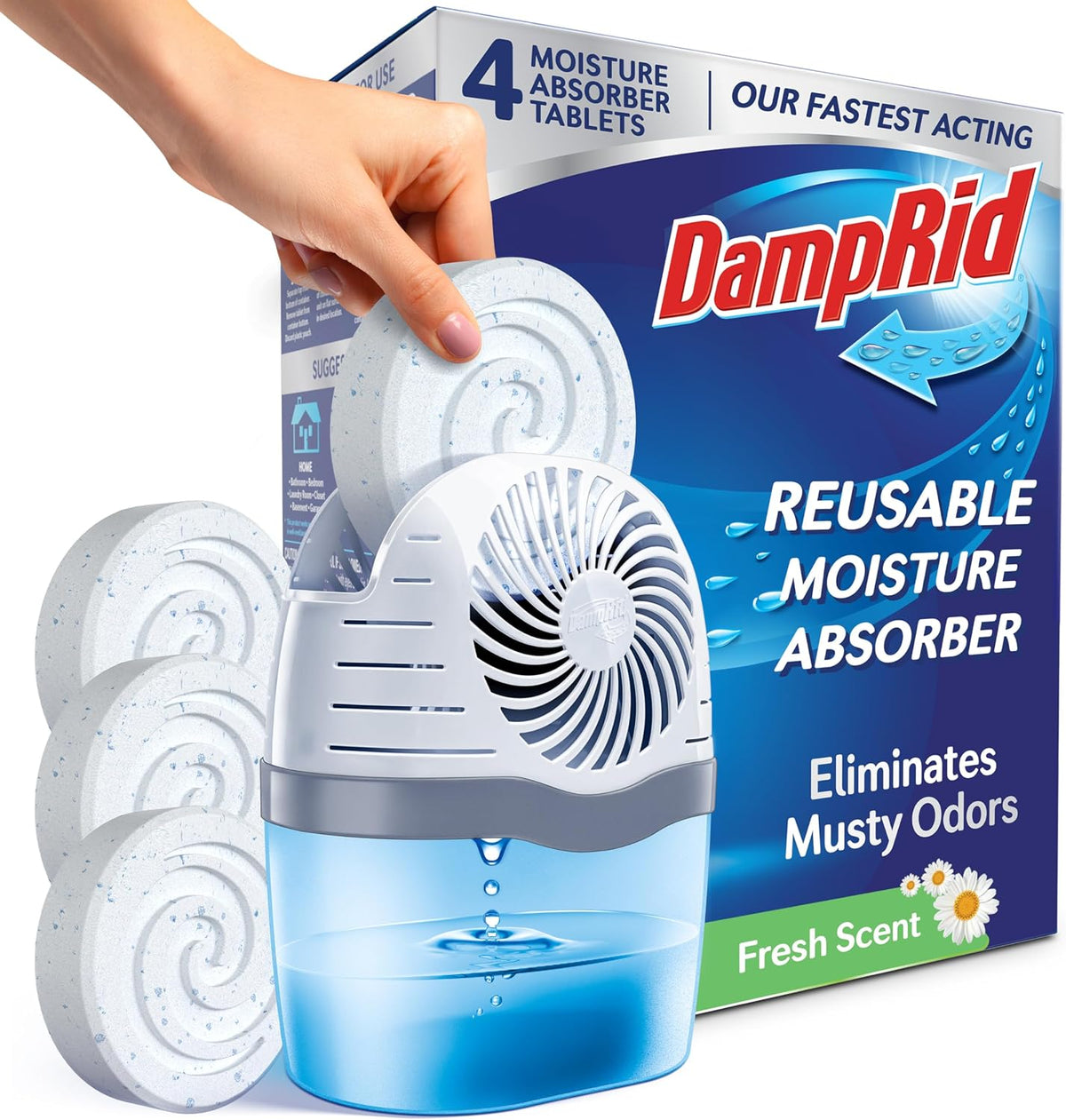 Damprid Moisture Absorber Drop-In Tablet Refill Pack, Fragrance Free, 15.8 Oz., 4 Pack, Attract and Trap Excess Moisture and Eliminate Musty Odors for Cleaner, Fresher Air