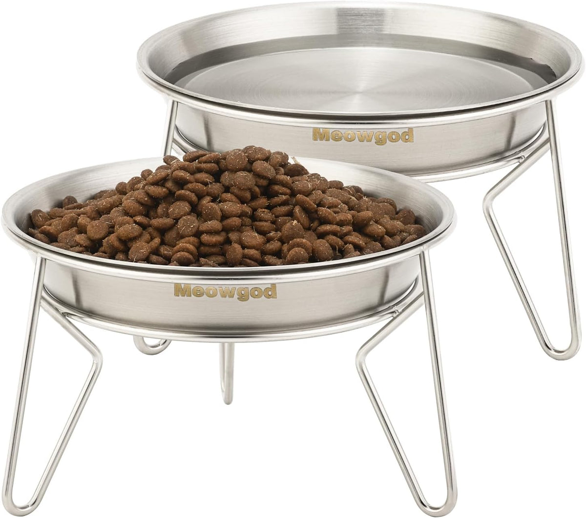 Elevated Cat Bowls,6.7" Extra Wide Raised Stainless Steel Cat Food Bowls with Anti-Slip Metal Stand Whisker Friendly Water Dishes for Indoor Cats and Small Dogs-2Pack