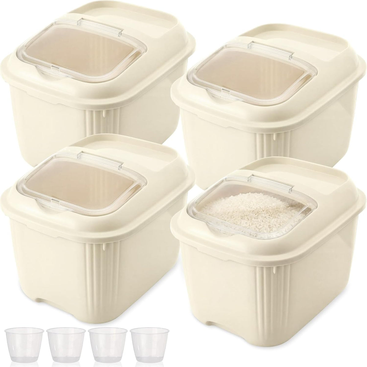Blushtier 4 Pack Flour Bins with Wheels, Yellow, 20 Lbs