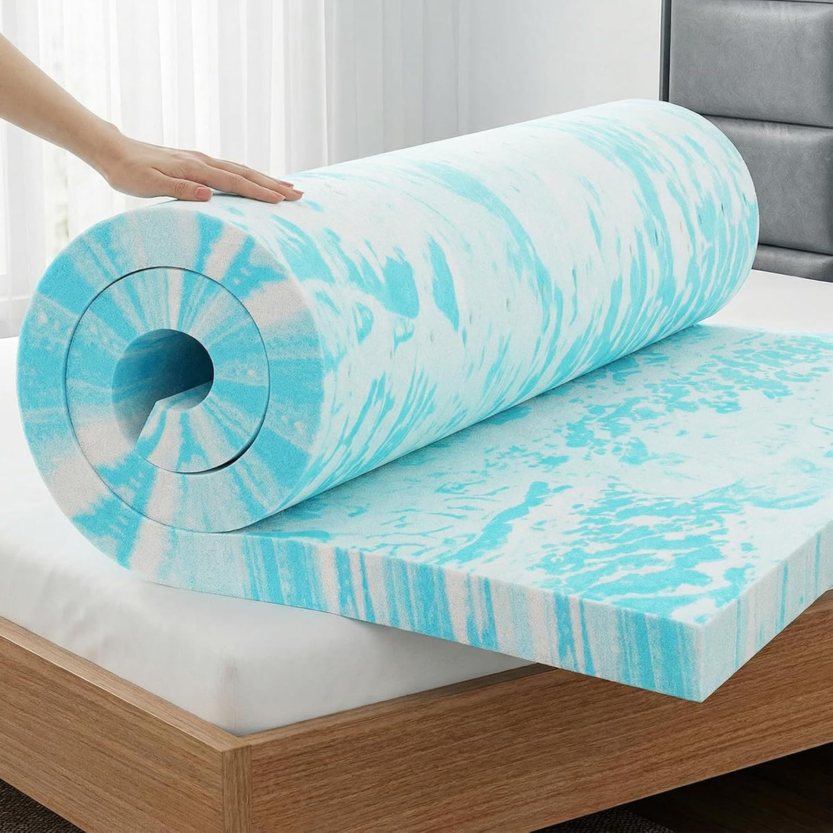 OLIXIS 3 Inch King Cooling Gel Infused Memory Foam Mattress Topper, Bed Pad