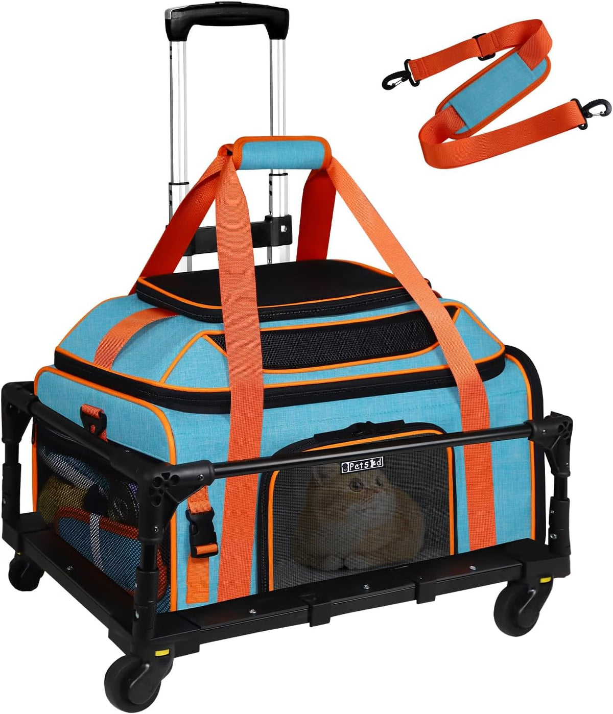 Top-Expandable Pet Carrier with Wheels Airline Approved, Blue