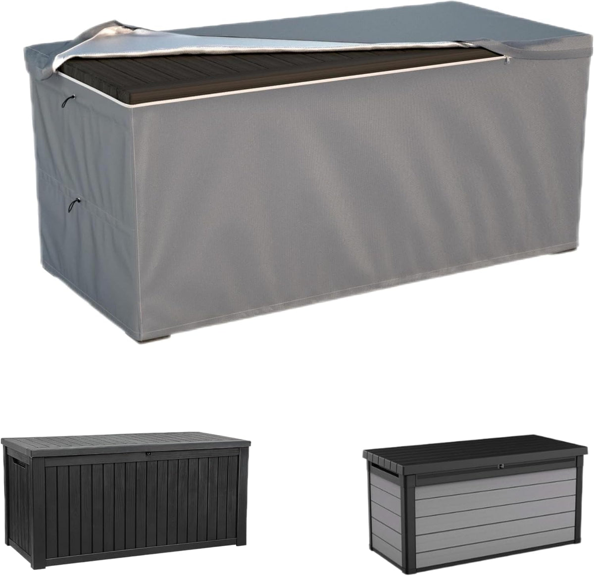 Deck Box Cover - Outdoor Storage Box Cover 150 Gallon, Heavy Duty 600D Oxford Cloth Water and Dust Resistant, Size 63 X 30 X 28 Inches Fits Most Patio Box.