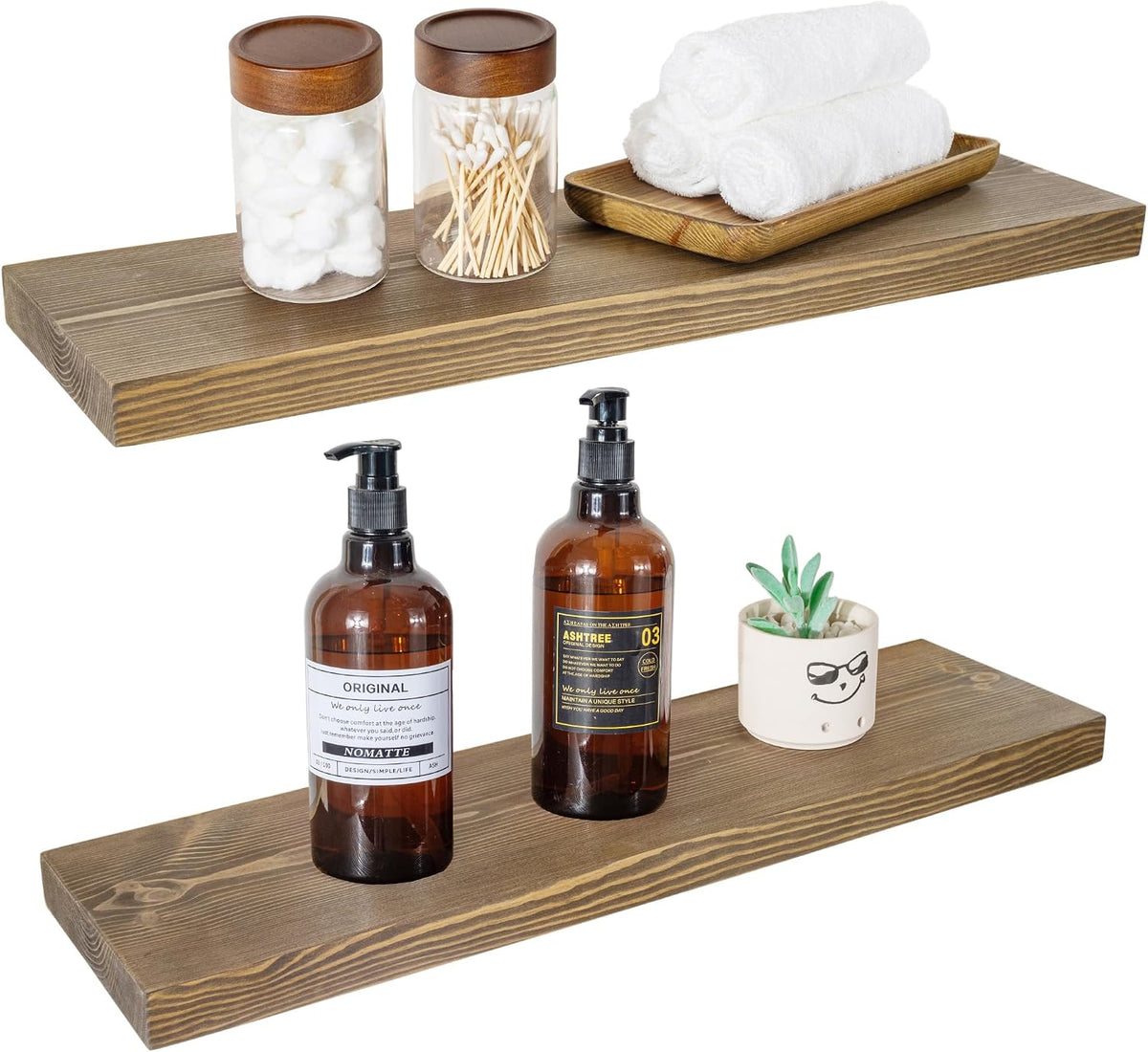 30 Inch Floating Shelves, Solid Wood ,Walnut,Set of 2