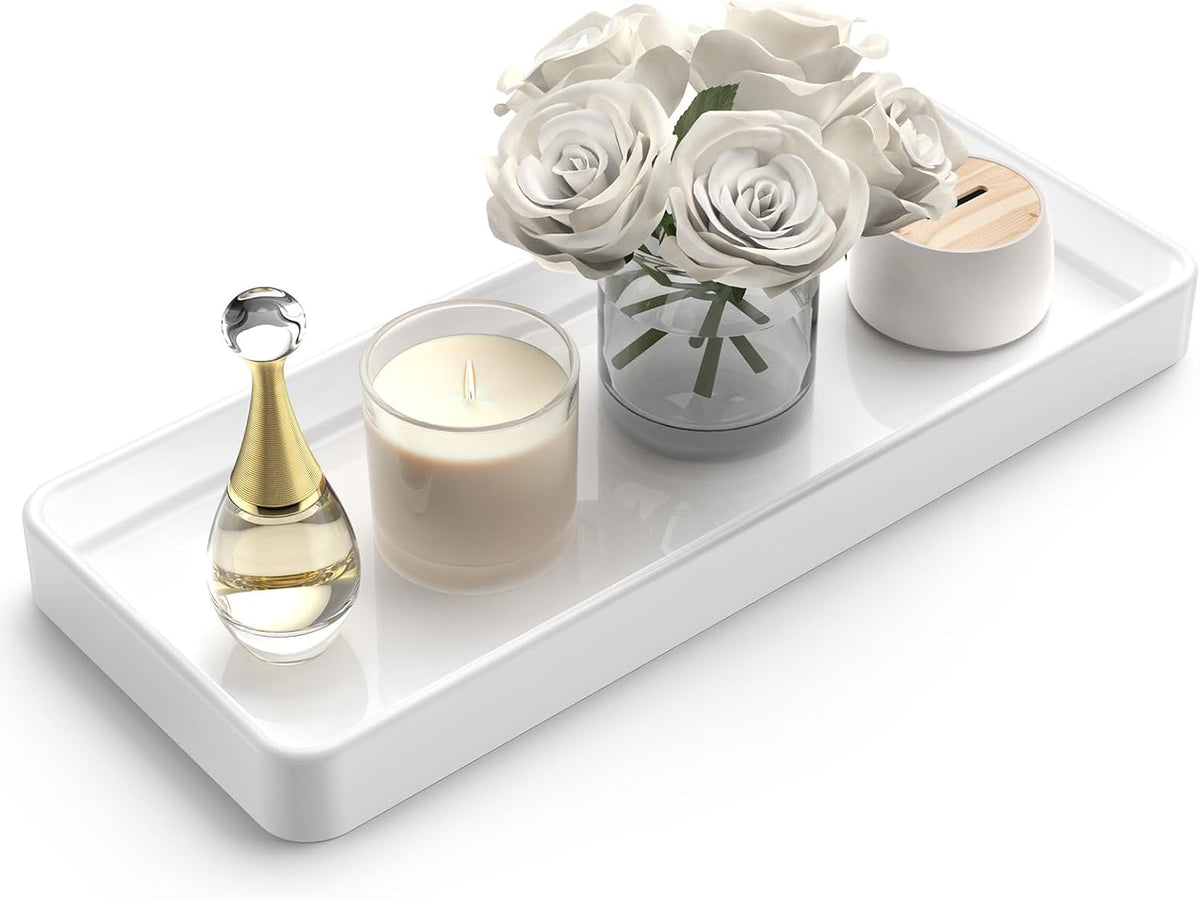 Gurygo 12" Countertop and Vanity Tray - Kitchen Tray for Soap Bottles - Rectangular Vanity Tray for Bathroom - Vanity Trays for Bathroom - Kitchen Soap Dispenser Tray,White