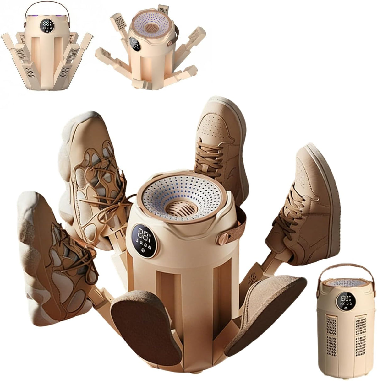 6-Arm Boot and Glove Dryer Family Size – Forced Air Boot Dryer with Heat Blower & Timer. Foldable Ski Boot Dryer, Warmer & Hockey Equipment Dryer for Shoes, Ski Gloves, Hats – Adjustable Rack(White)