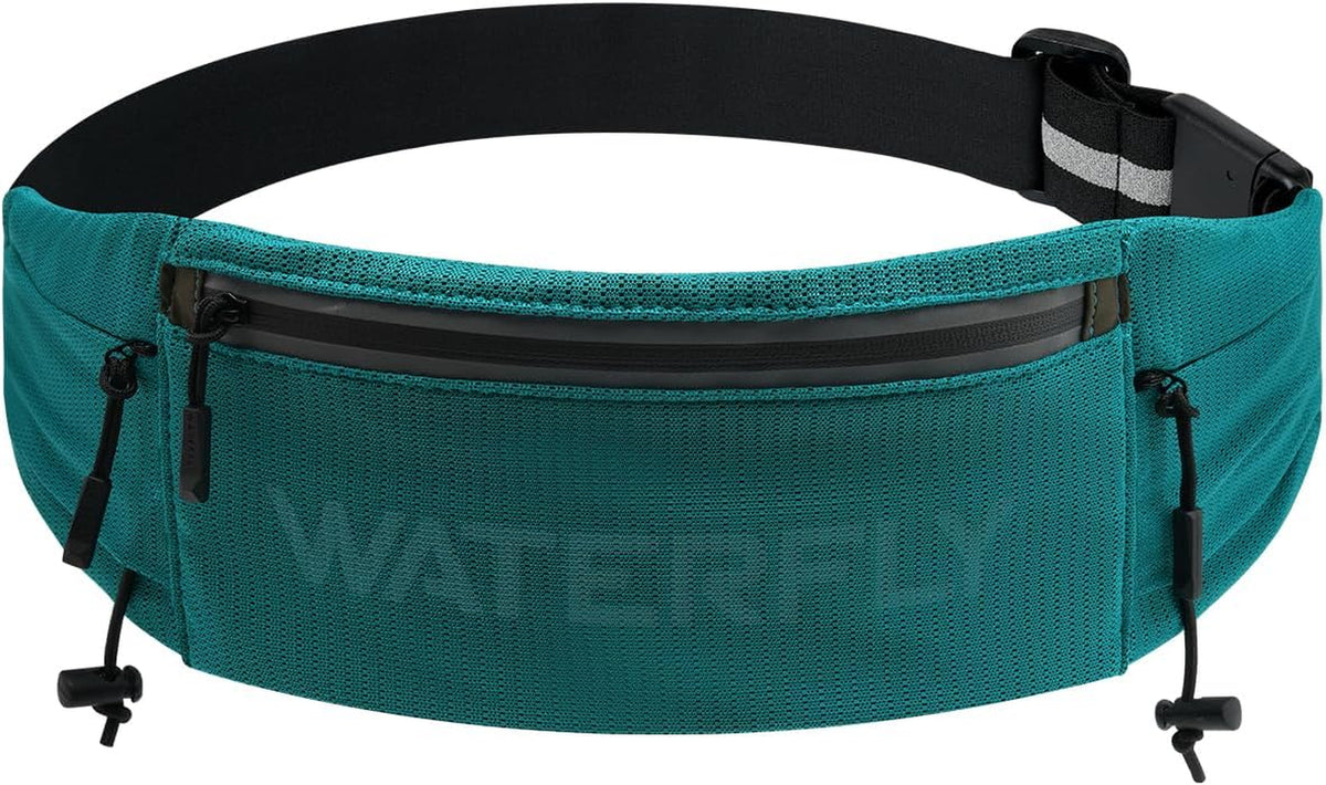 WATERFLY Running Belt Fanny Pack, Runner Race Belt with Bib Clip Green