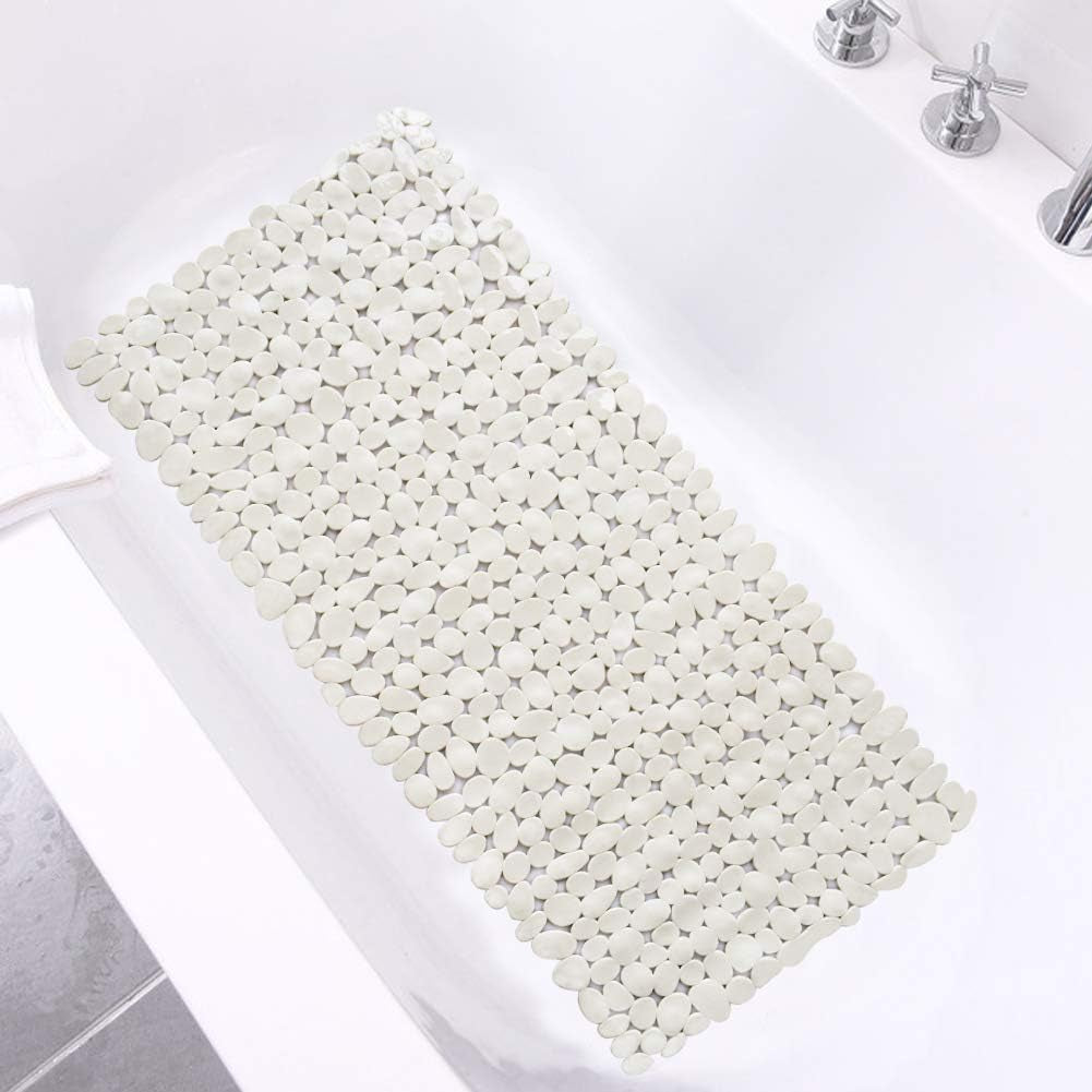 Pebble Shower Mat for Bathtub Non Slip Mat 35"X16" with Suction Cups,Beige