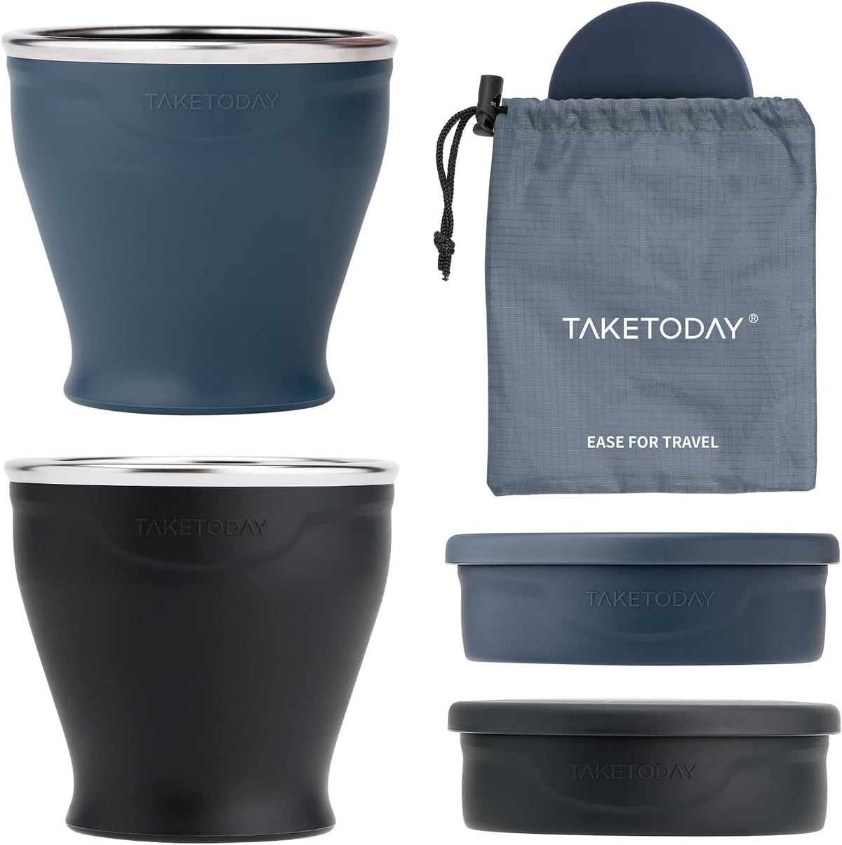 Taketoday Collapsible Cup 8 Oz 2-Pack for Travel, Navy & Charcoal