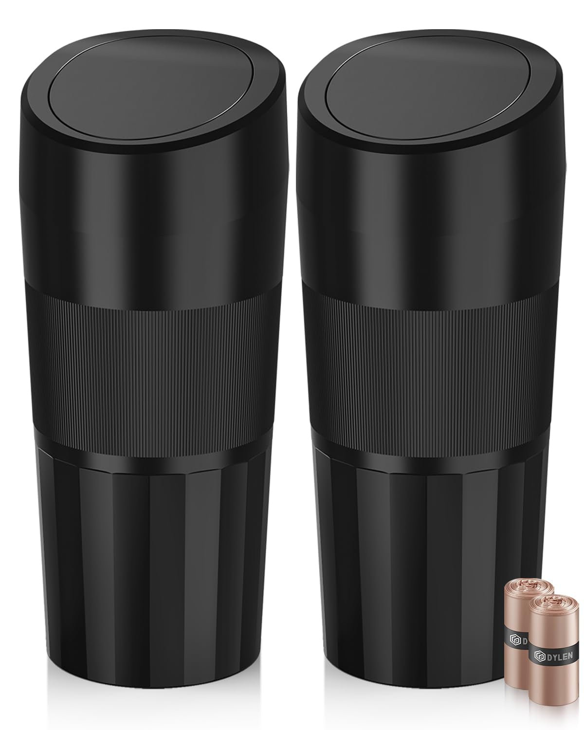 DYLEN Car Trash Can Cup Holder 2 Pack, Leakproof Trash Bin with Lid for Car