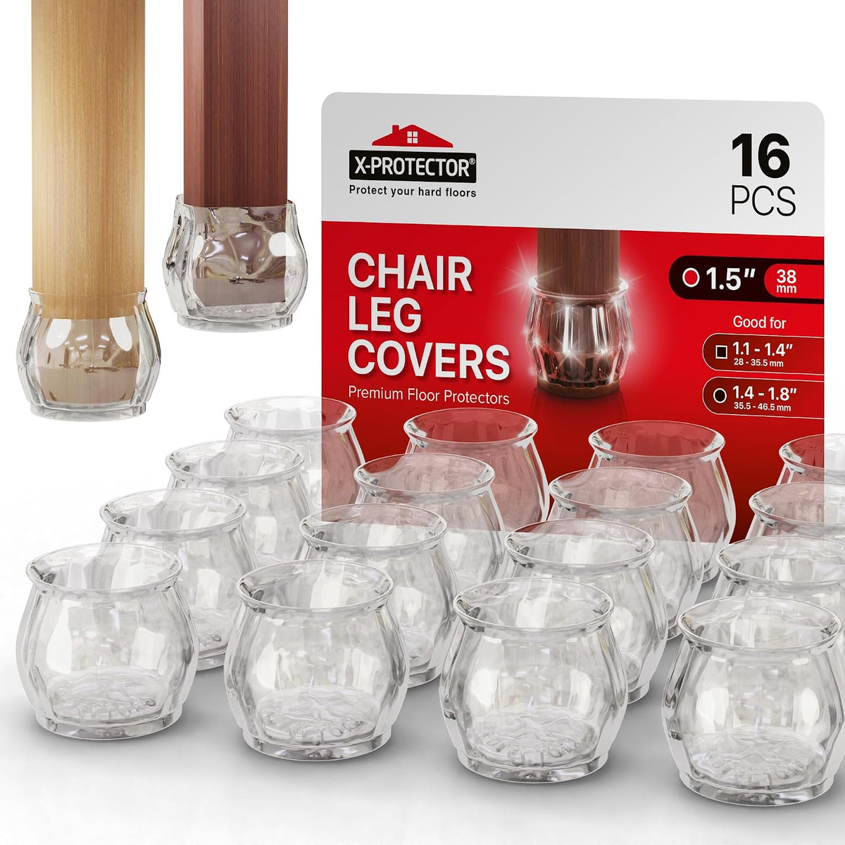 X-Protector Silicone Chair Leg Floor Protectors 16 PCS with Non-Slip Bottom