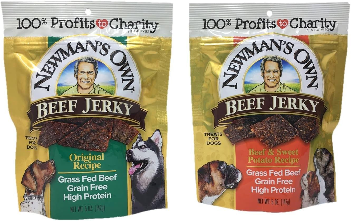 Newman'S Own Beef Jerky 2 Set Treats for Dogs, Bundle of 2 Flavors, Original Recipe and Beef & Sweet Potato Recipe, 5Oz Each