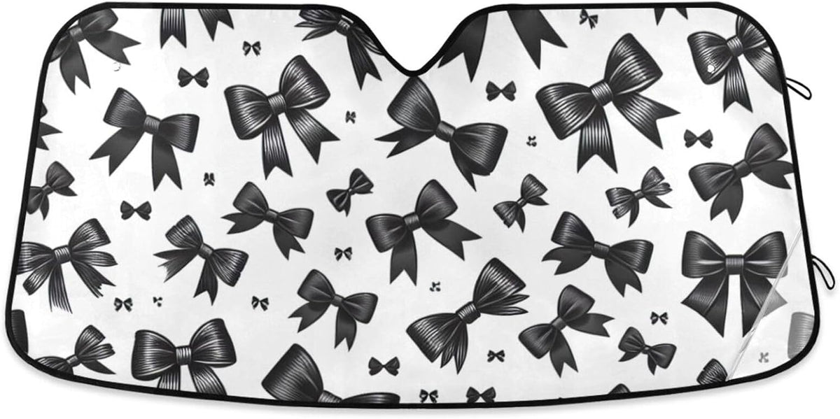 Black Bows Car Sun Shade for Windshield Cars Sun Visor Protector, Foldable Automotive Sunshade Cover for SUV Truck Front Window 55 X 27.6Inch