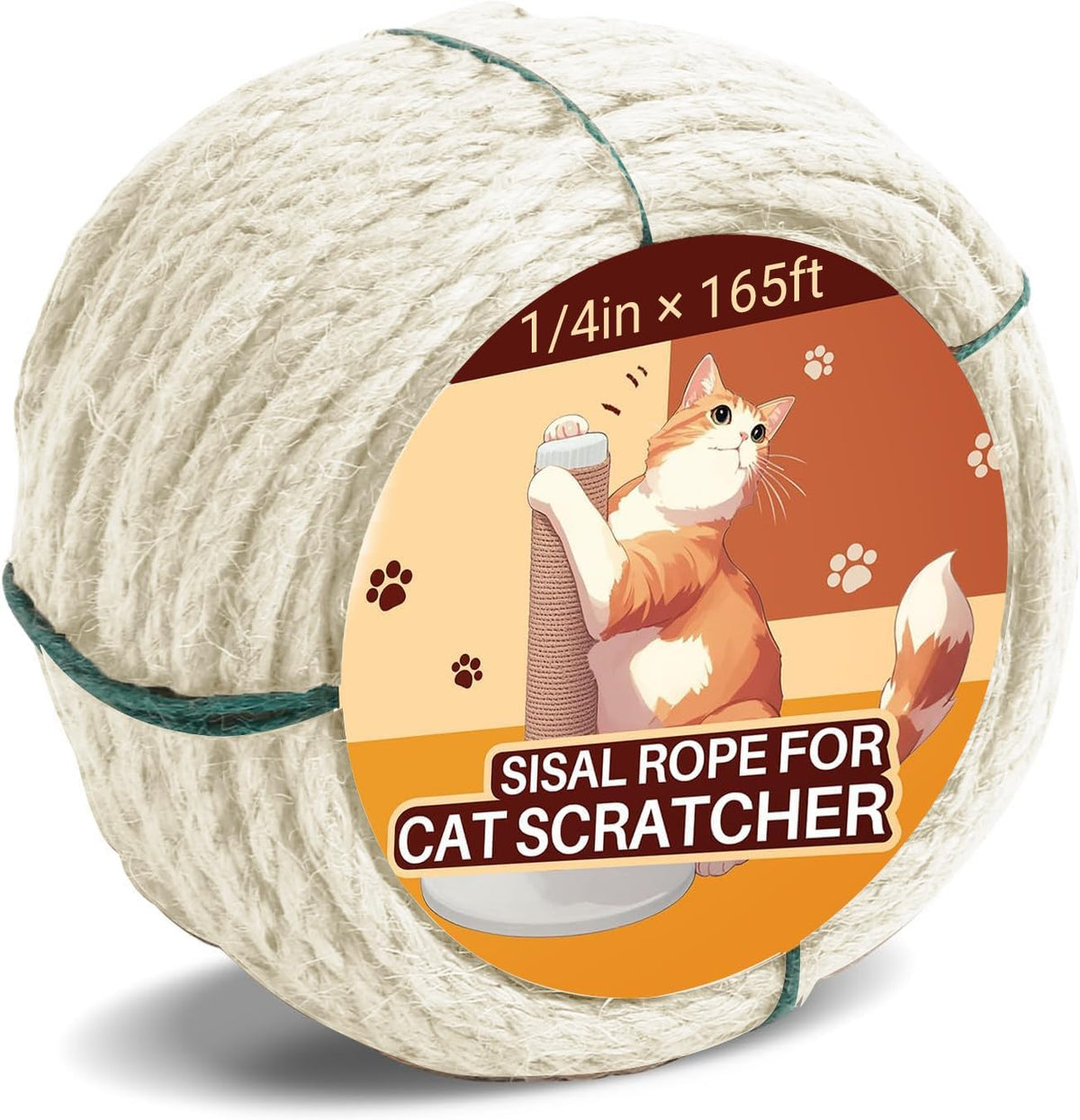 Sisal Rope for Cat Scratcher 1/4" 165 Ft Cat Tree Twine for Repairing Cat Scratching Post Replacement DIY Hemp Rope for Carpet Mat, Pet, and Crafts Gardening Home Decorating (