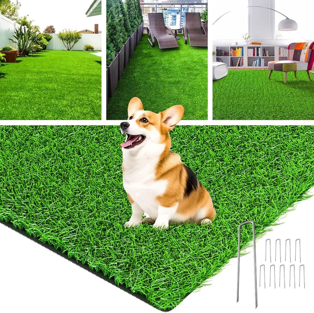 LOOBANI Artificial Grass Outdoor, Fake Grass with Drainage Holes, 6X10Ft