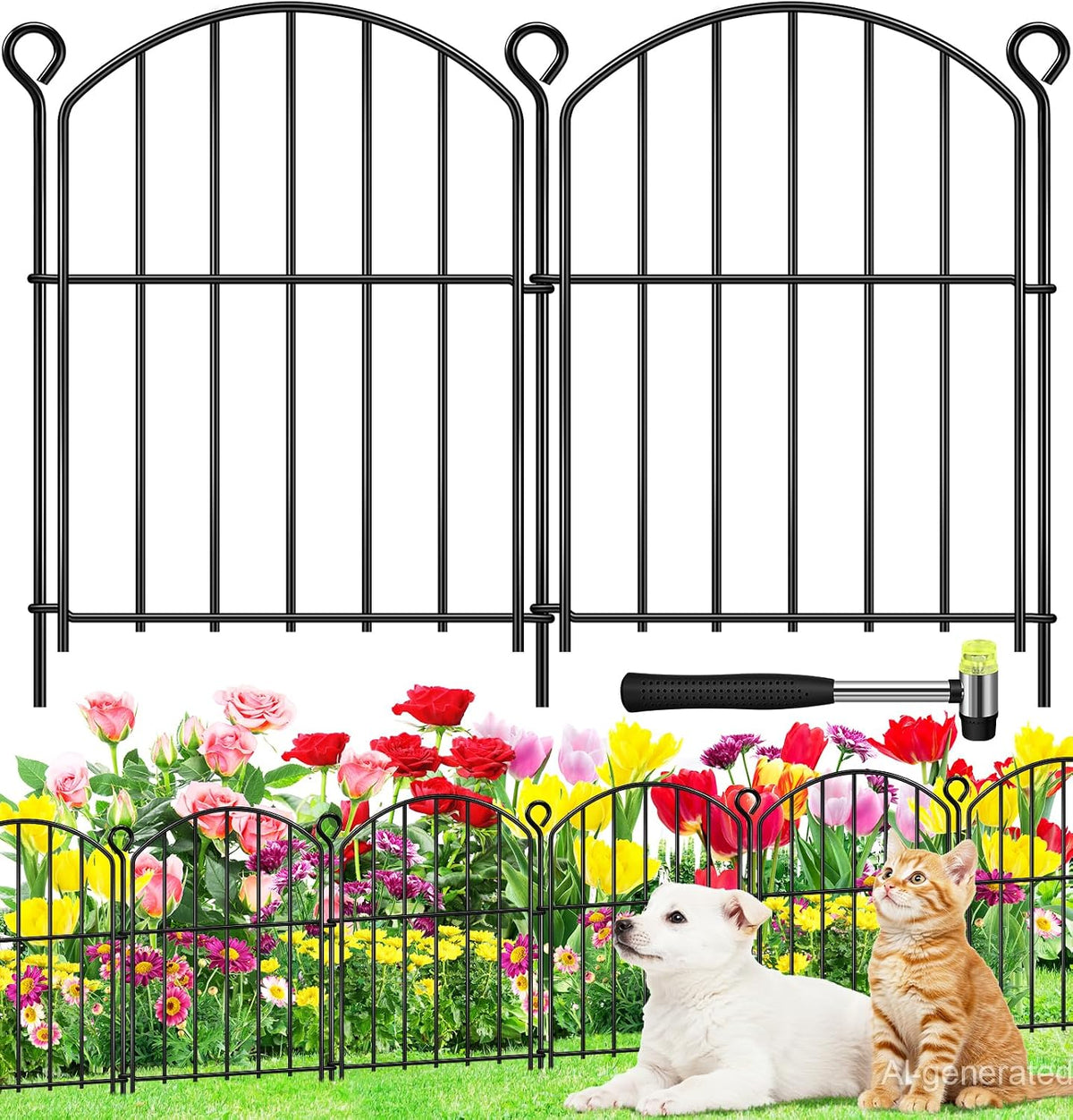 Decorative Garden Fence 17In (H) X10Ft (L),Arched Rustproof Metal No Dig