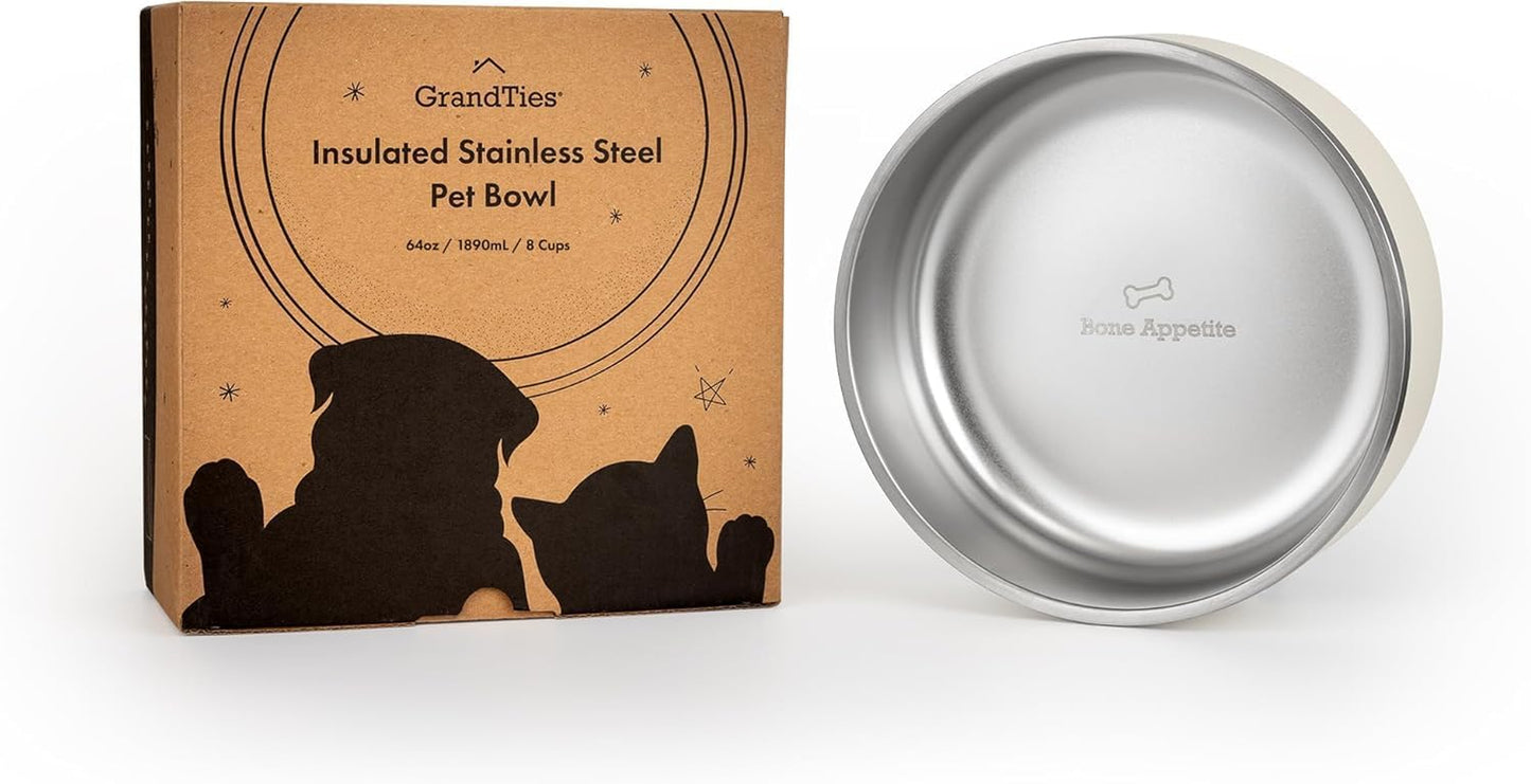 Grandties Stainless Steel Engraved Pet Bowl | Reusable Bpa-Free Insulated Pet Bowls | Large Heavy Duty Non Skid Spill Proof Dog Bowl | Outdoor Water Bowl (24Oz, Powder Green)