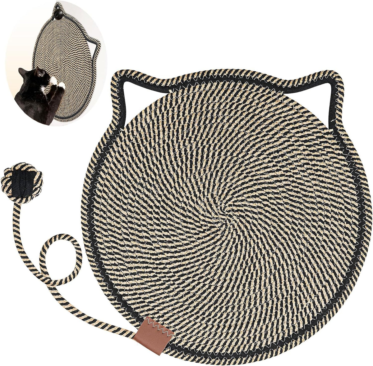 Cat Scratcher Mat, Natural Cotton Rope Cat Scratch Pad, 15.7'' round Horizontal Floor Cat Scratching Pads for Indoor Cats, Cat Furniture Protector for Wall, Couch, Carpets, Sofas