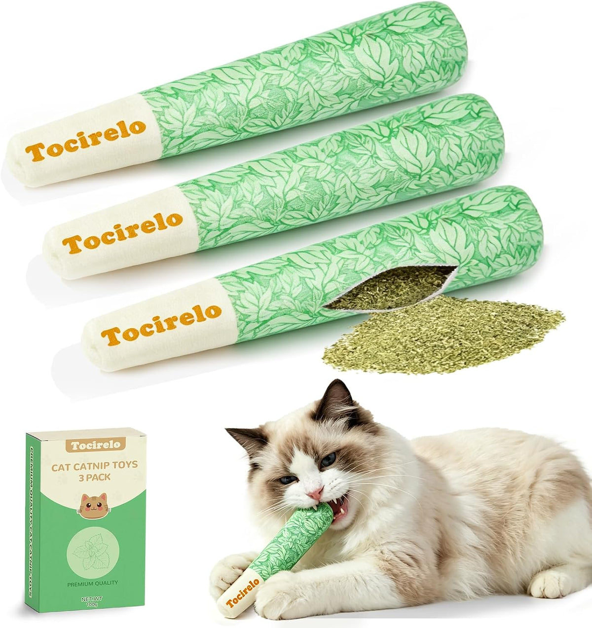 Tocirelo Catnip Toys for Cat with Pure 45000Mg A+Organic Catnip, Soft Plush