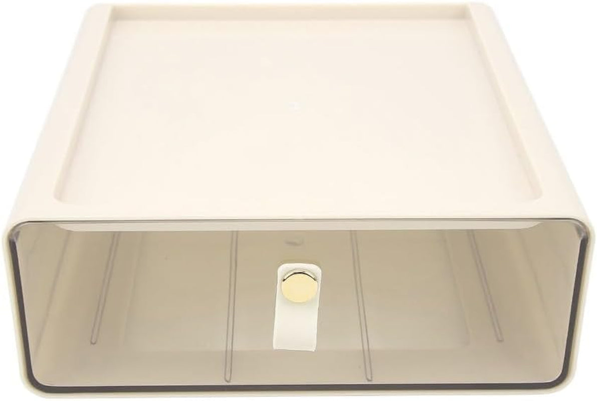 Clear Drawer Storage Box, PET Desktop Organizer, Cream