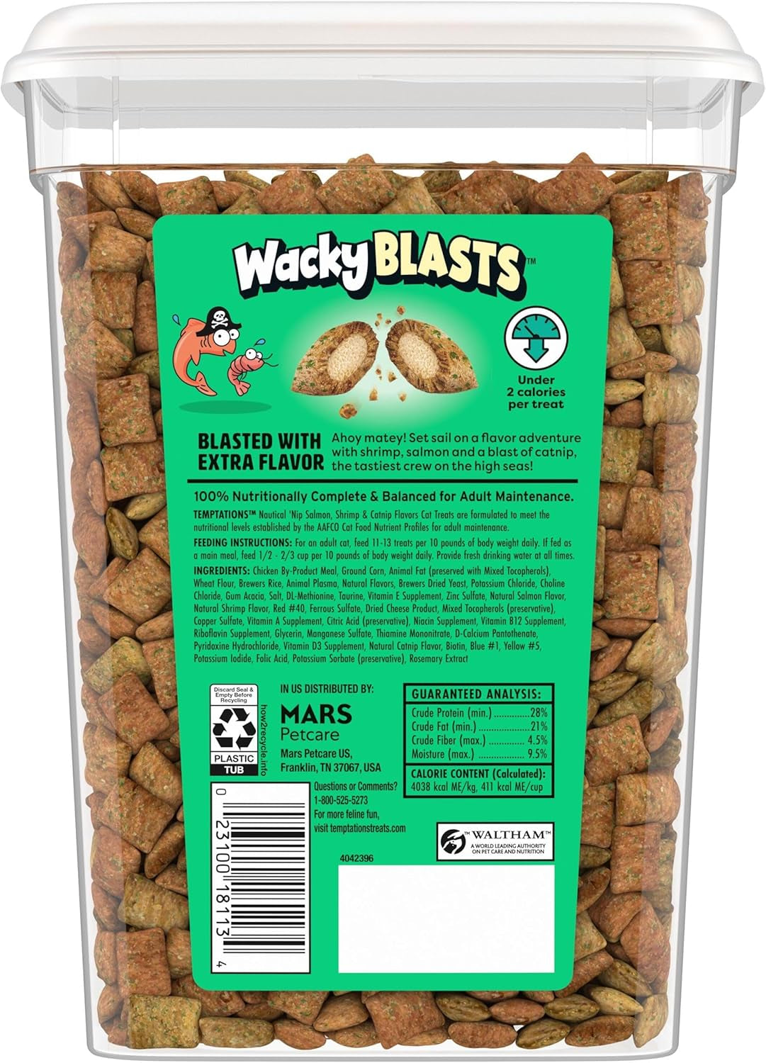 Temptations Wacky Blasts Cat Treats, Nautical Nip’ Flavor, 16 Oz. Tub
