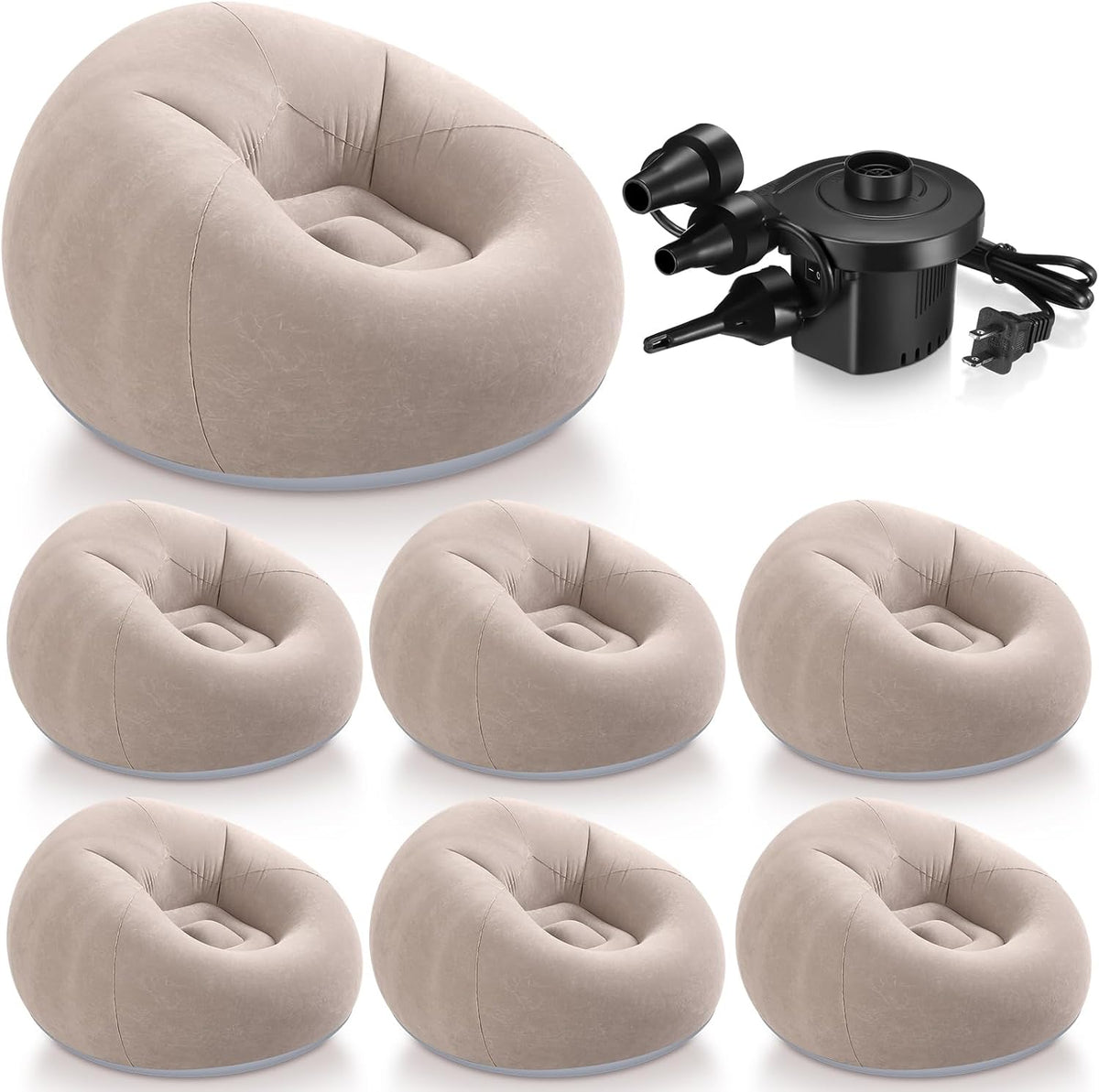 Realspring 6 Pcs Inflatable Bean Bag Chairs for Adults with Electric Air Pump, Blow up Couch Folding Portable Inflatable Couch Lazy Sofa for Outdoor Movie Night Camping, Coffee