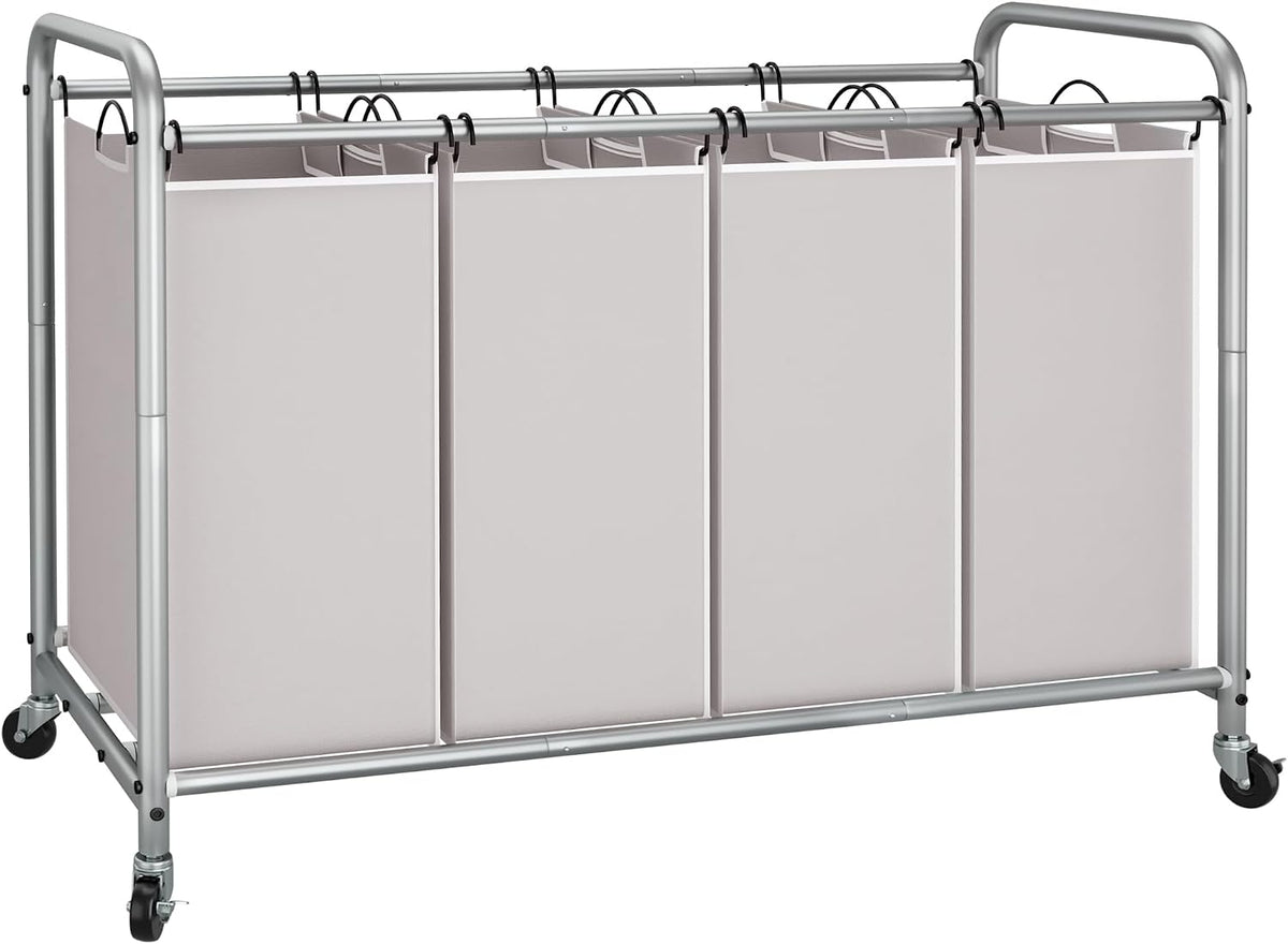 STORAGE MANIAC 4 Section Laundry Sorter, Laundry Hamper with Wheels, Gray