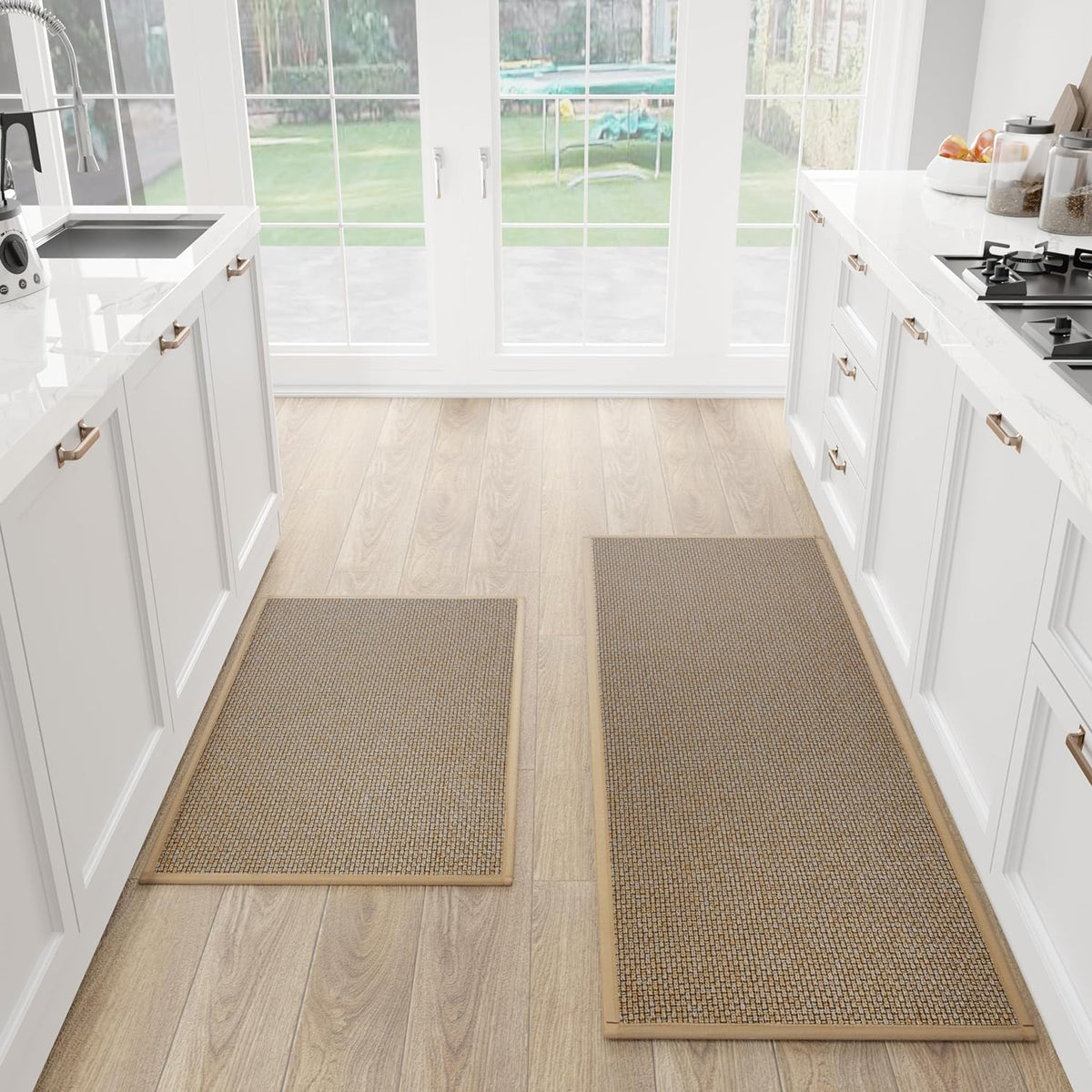 SUMLANS Kitchen Mats Set of 2 PCS for Floor, Washable Non Slip Rugs, Brown