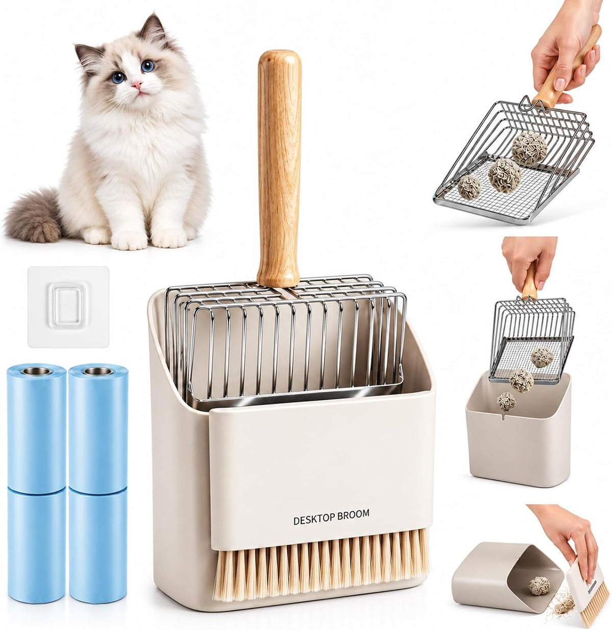 4 Pack Cat Litter Scoop Set,Cat Litter Scooper with Holder