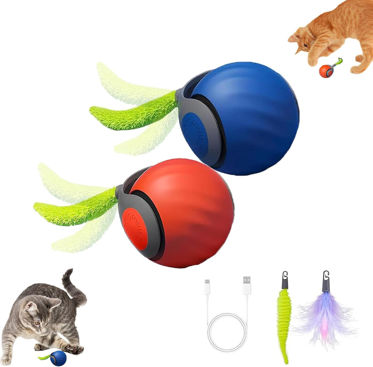 Silent Paws 2 Pack Interactive Cat Toy Ball - Cat Toys for Indoor Cats