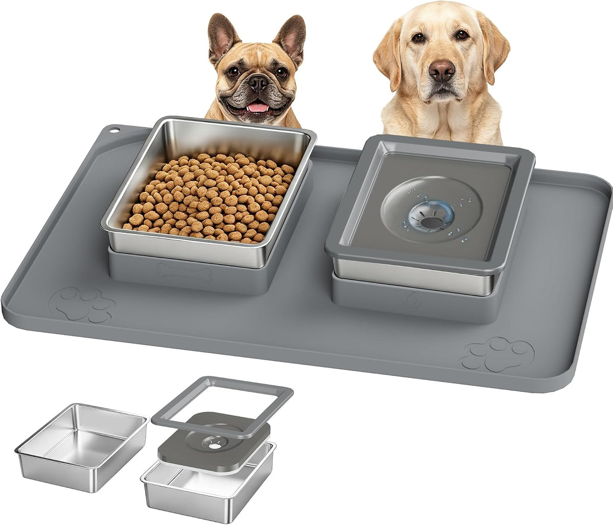 UPSKYPET Dog Bowl Set, No Spill Dog Water and Food Bowl with Silicone Mat