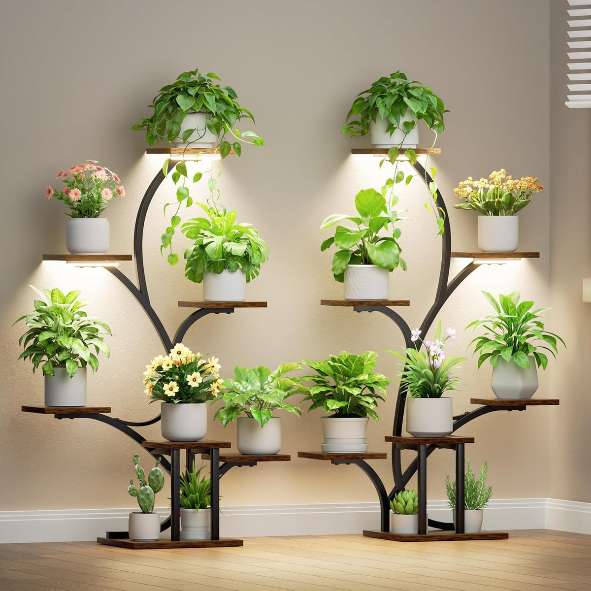 Plant Stand with Grow Light for Indoor Growing - 2 Pack Lighted Plant Shelf
