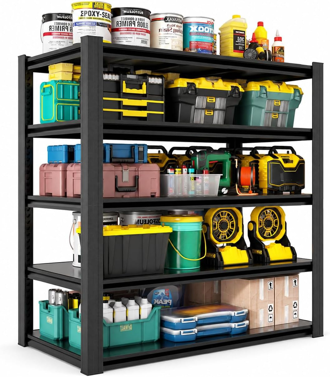 Heavy Duty 5 Tier Metal Garage Shelving, 72" H×47" W×27" D