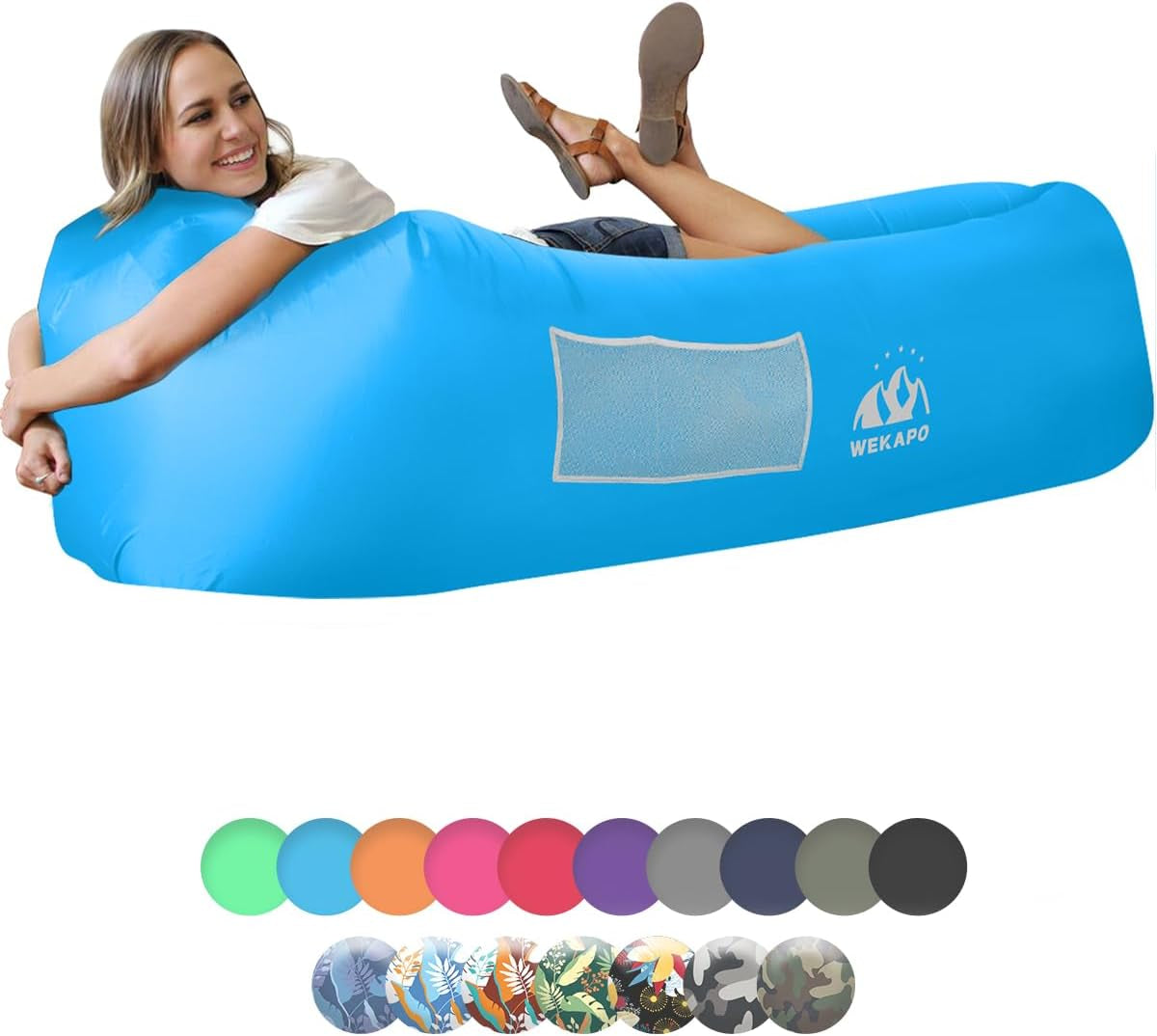 WEKAPO Inflatable Couch Air Lounger Chair - Camping & Beach Accessories, Portable Blow up Sofa for Hiking, Lawn, Indoor/Outdoor Movies & Music Festivals. Lightweight and Easy to Set up Air Hammock