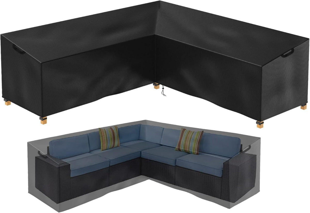Patio Sectional Sofa Cover, Waterproof Outdoor Couch Cover, Lawn Patio Furniture ,Rip Stop,Anti Uv,Oxford V Shaped Sectional ,Corner Sofa Protector Covers (84.6X84.6X31X33.5 In)