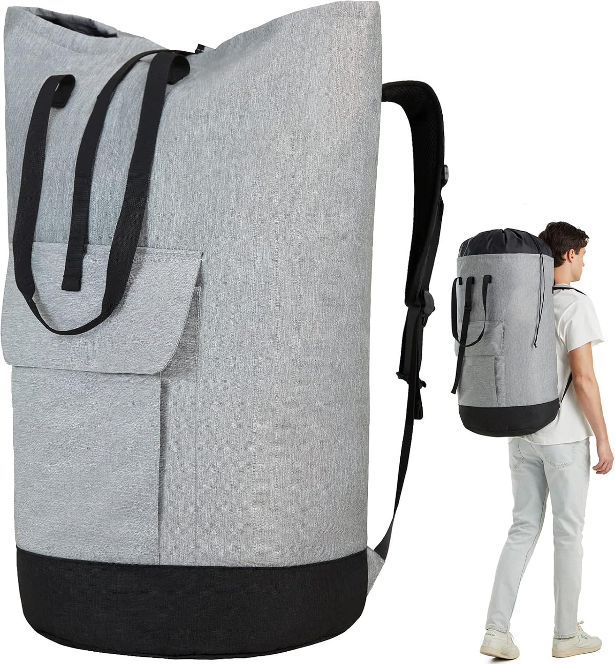 Laundry Bag for College, 115L Heavy Duty Laundry Backpack with Shoulder Straps, Large Dirty Clothes Bag for Dorm, Apartment and Laundromat, Laundry Duffle Bag for Travel, Beach, Camping, Oyster Grey