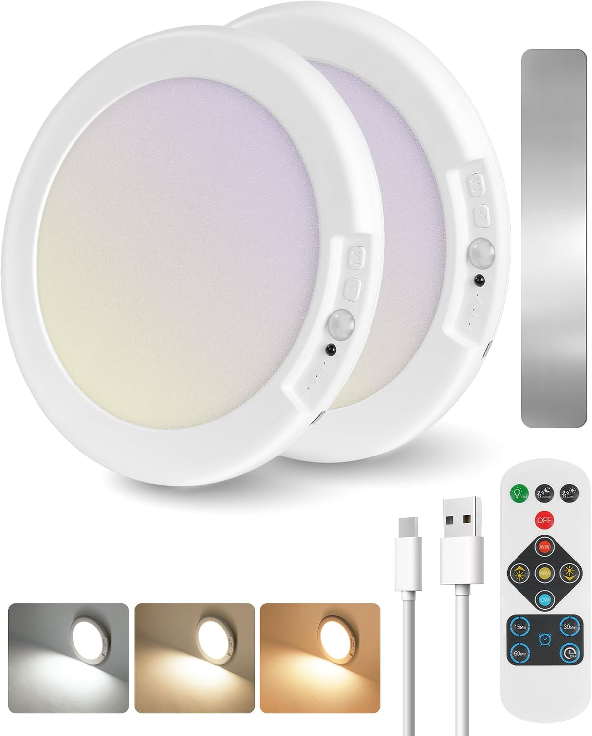 2 Pack Rechargeable Motion Sensor Ceiling Light with Remote, Wireless
