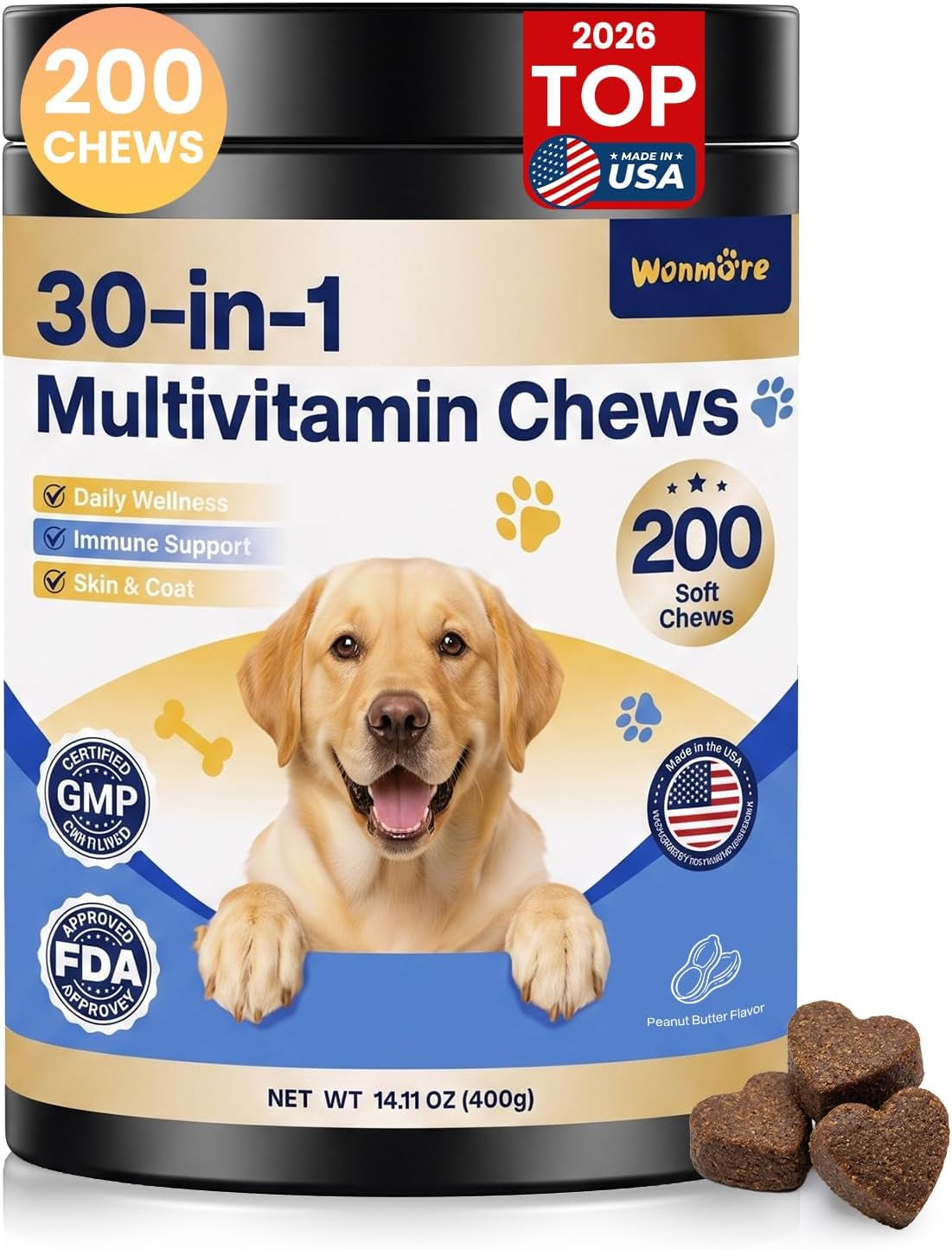 30-In-1 Dog Vitamins and Supplements, Peanut Butter 200Ct