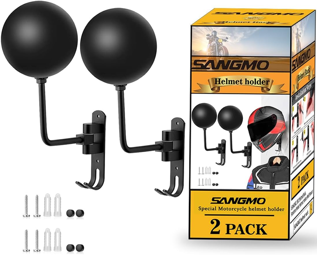 SANGMO Motorcycle Helmet Rack, Helmet Holder Wall Mount Metal Helmet Hanger