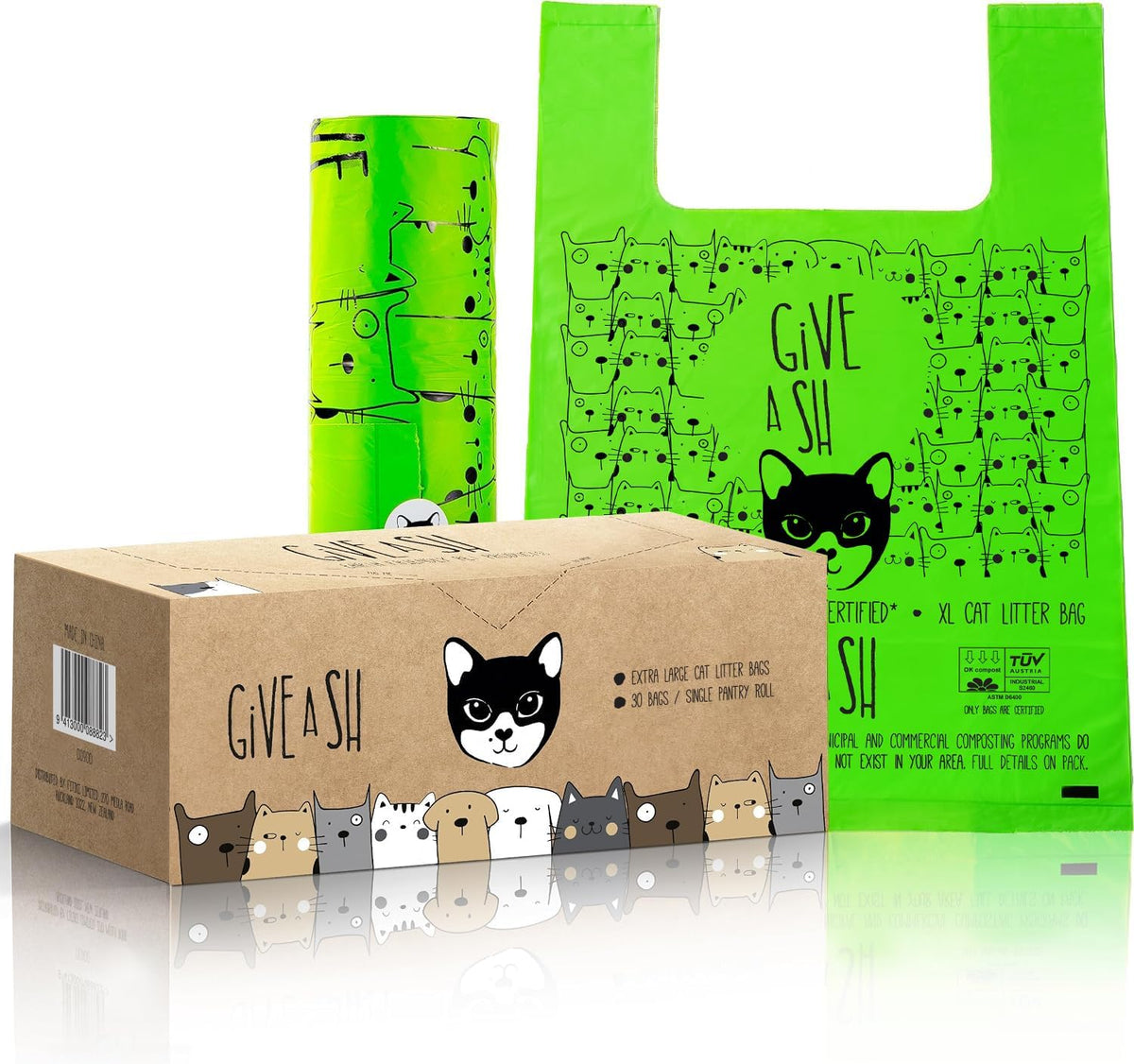 Cat Litter Bags for Poop - TÜV Austria OK Compost HOME Certified - XL, 30